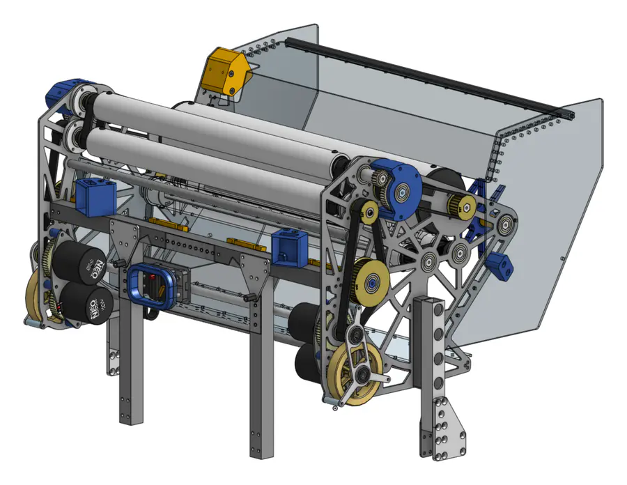 CAD model of the V2 shooter assembly from the back